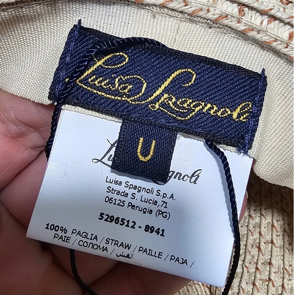 Luisa Spagnoli Wide Brim Straw Hat Beige Brown Accents - Picture 6 of 8